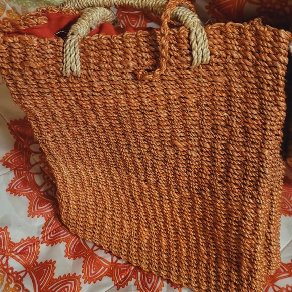 Kenneth Cole Reaction Straw Abaca Tote Bag , Orange - Picture 3 of 5